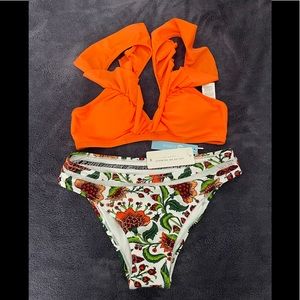 Ruffle orange & floral bikini